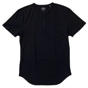 Cuts Clothing Men's Elongated Hem Henley 4 Way Stretch Tee T-Shirt - Black